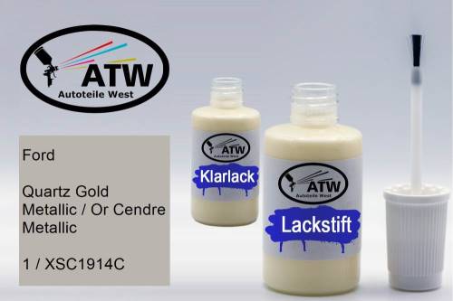 Ford, Quartz Gold Metallic / Or Cendre Metallic, 1 / XSC1914C: 20ml Lackstift + 20ml Klarlack - Set, von ATW Autoteile West.